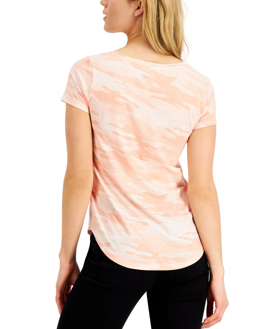 Women'S Style & Co | Washed Camo-Print T-Shirt Pink Oc Camo