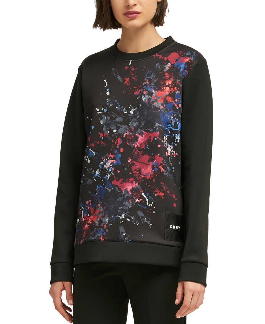 Women'S DKNY | Paint Splatter Graphic Sweatshirt Dark Grey