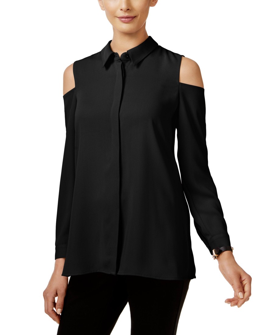 Juniors' Alfani | Cold-Shoulder Blouse Deep Black