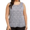 Women'S Ideology | Plus Sleeveless Printed Mesh-Inset Top Feathered Leo