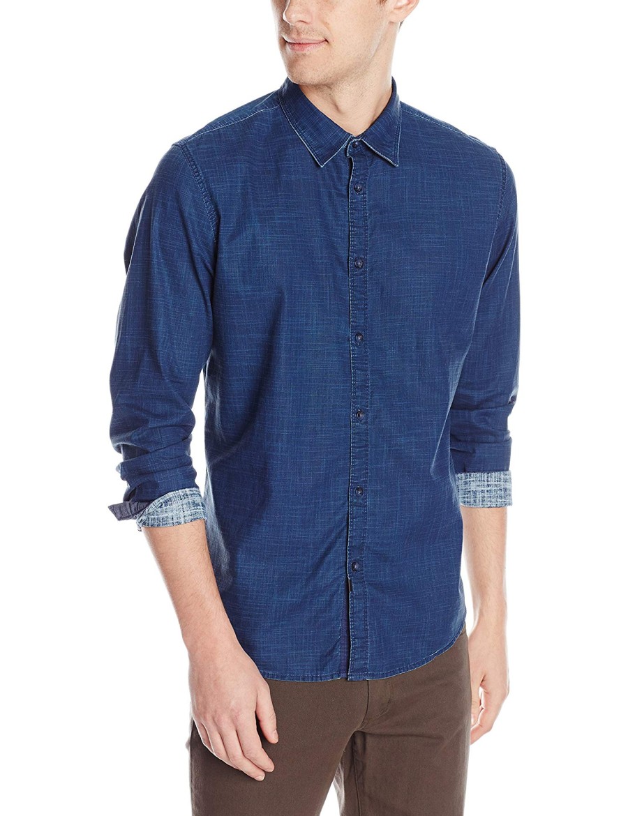 Men Calvin Klein Jeans | Crosshatch Blotch Long-Sleeve Shirt Night Sky