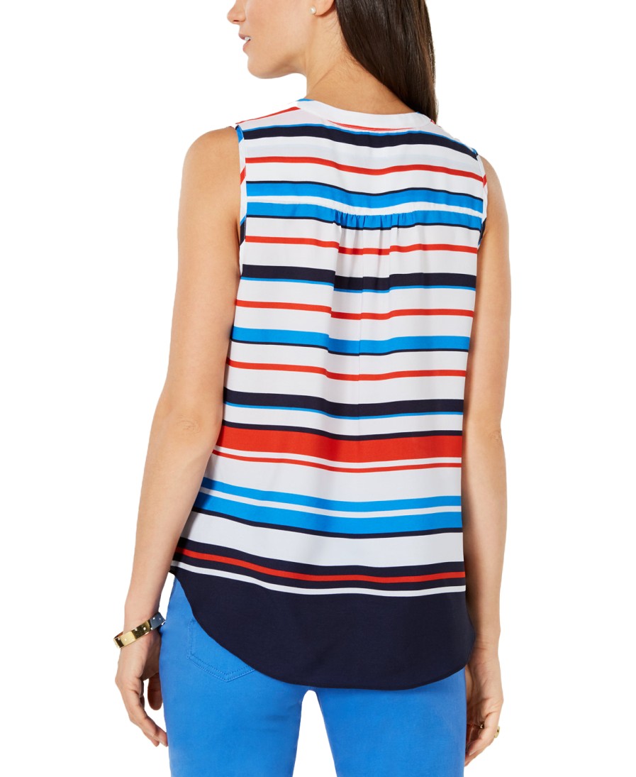 Women'S Charter Club | Striped Sleeveless Top Bright White Combo