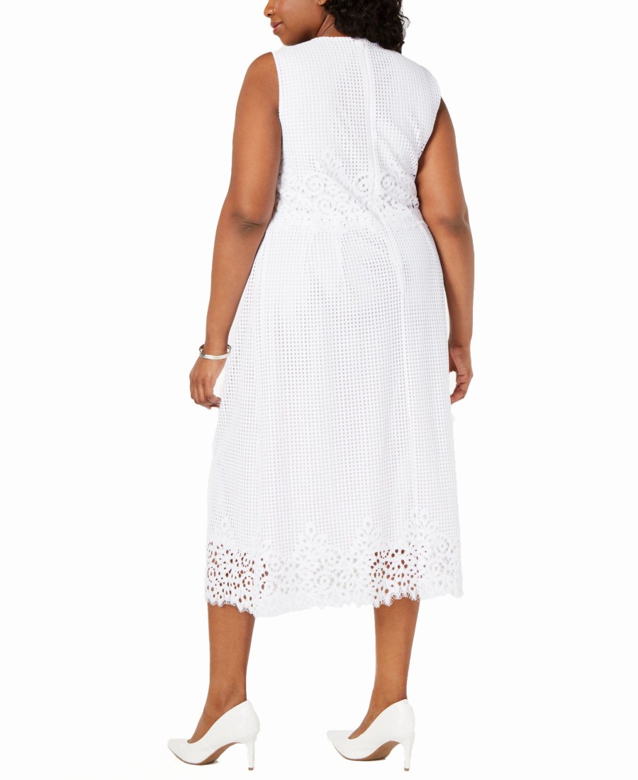 Juniors' Alfani | Plus Geo-Lace Midi Dress Bright White