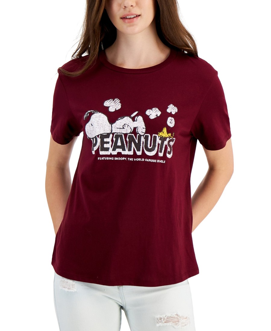 Juniors' Peanuts | Juniors' Snoopy Logo T-Shirt Zinfandel