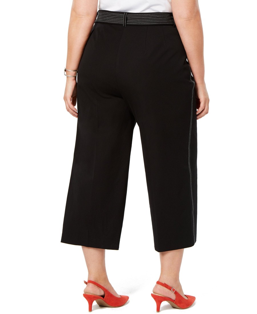 Juniors' Alfani | Plus Belted Wide-Leg Cropped Tummy-Control Pants Deep Black