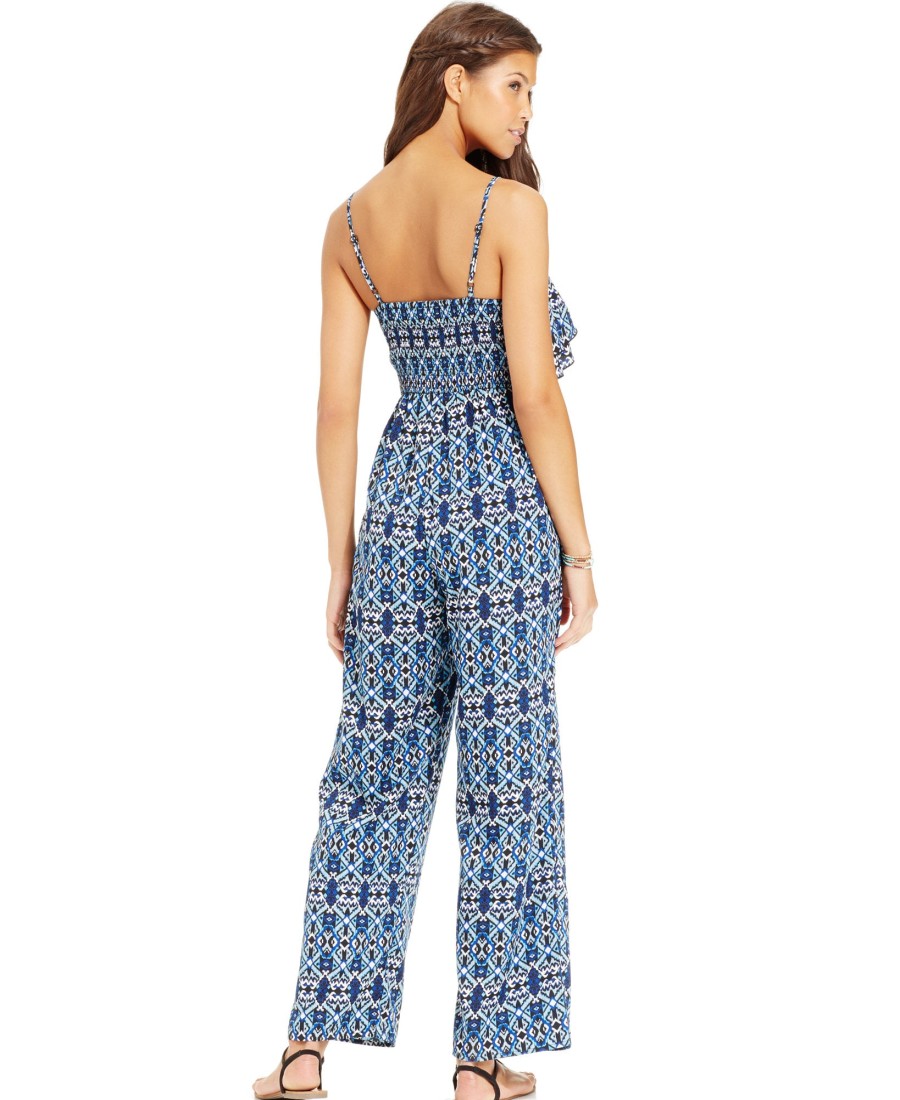 Women'S American Rag | Printed Ruffled Jumpsuit Indigo Combo