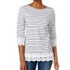 Women'S Charter Club | Cotton Striped Crochet-Trim Tunic Bright White Combo