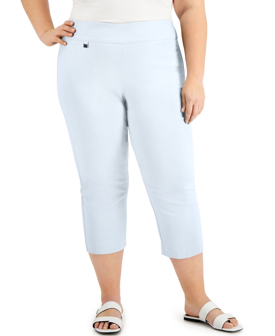 Juniors' Alfani | Plus Tummy-Control Capri Pants Quiet Tide