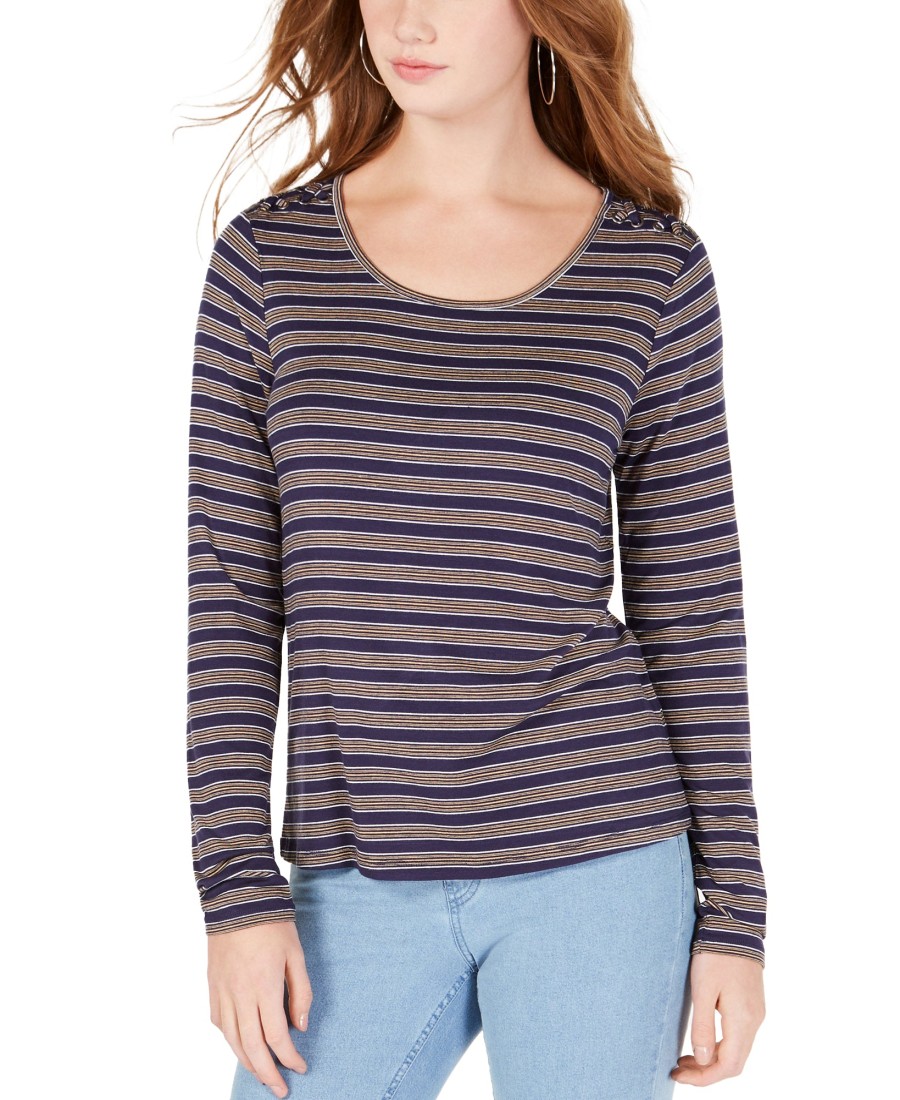 Juniors' Hippie Rose | Juniors' Striped Lace-Up Shoulder Top