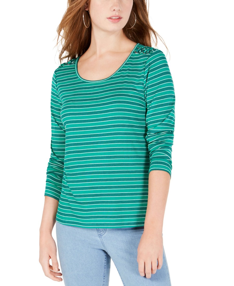 Juniors' Hippie Rose | Juniors' Striped Lace-Up Shoulder Top