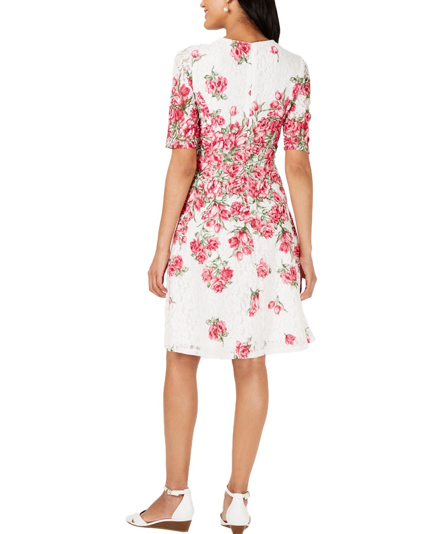 Women'S Charter Club | Floral-Print Lace Dress Cloud Combo