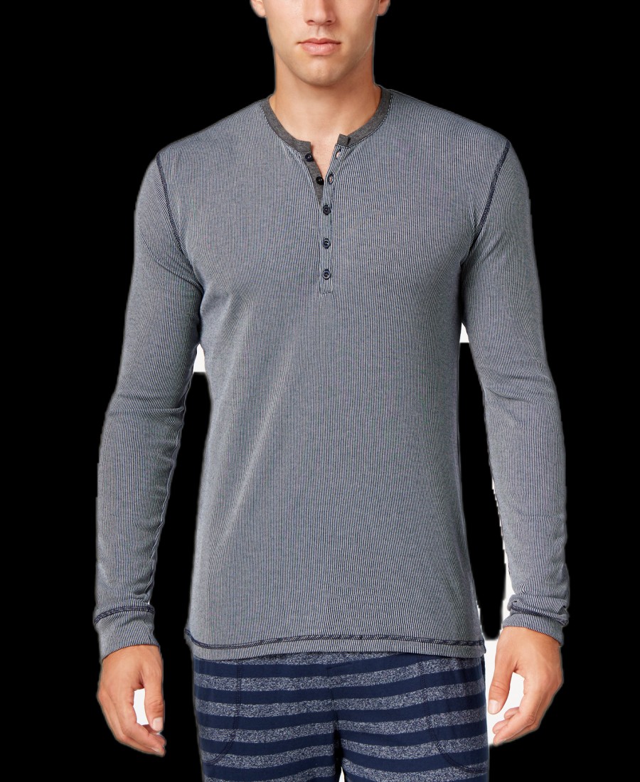 Men Kenneth Cole Reaction | Ribbed Henley Sleep Shirt Navy