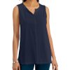 Women'S Karen Scott | Split-Neck Sleeveless Tunic Deep Black