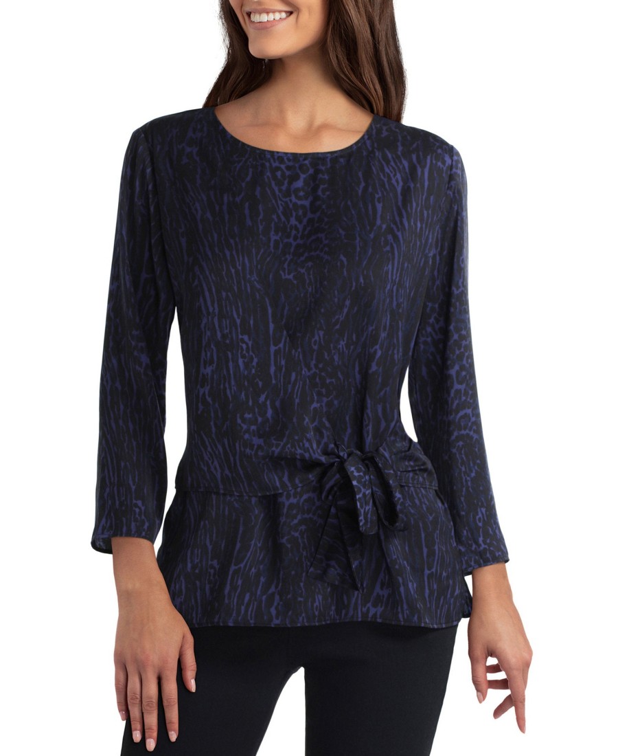 Women'S Gigi Parker | Three Quarter Sleeve Wrap Front Blouse Blended Leopard Eclipse