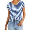 Women'S Style & Co | Printed Tie-Front Top Solid Stripe