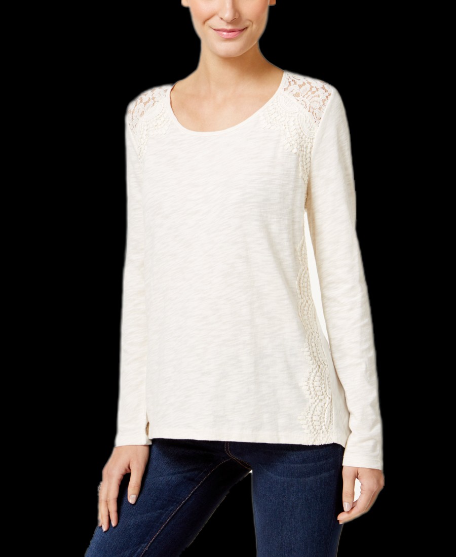 Women'S Style & Co | Lace-Trim Top Warm Ivory