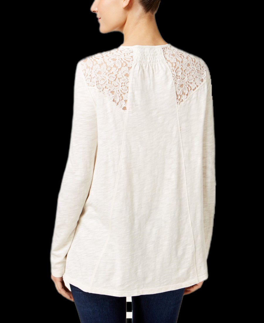 Women'S Style & Co | Lace-Trim Top Warm Ivory