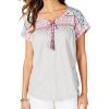 Women'S Style & Co | Lace-Up Peasant Top Summer Border