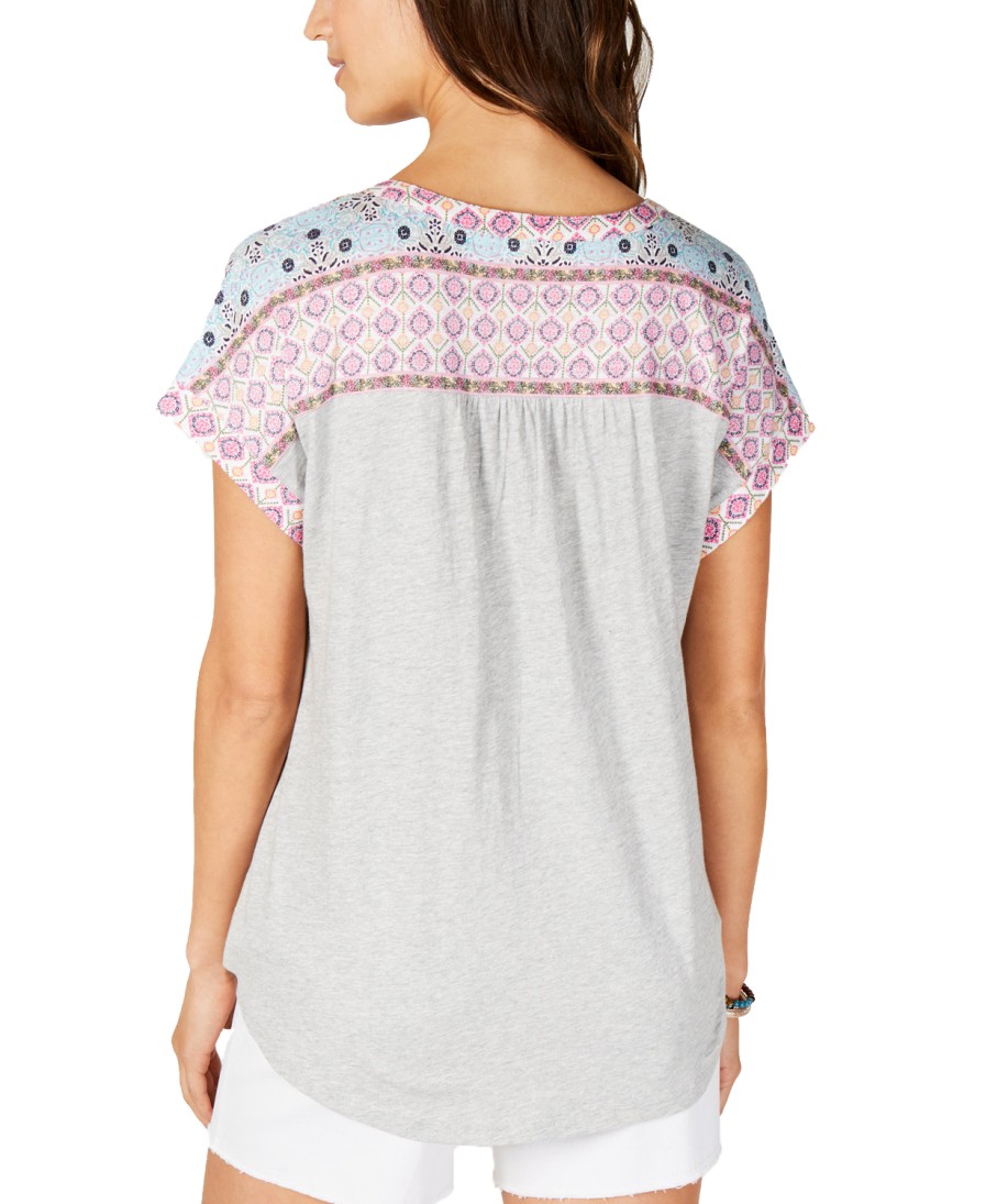 Women'S Style & Co | Lace-Up Peasant Top Summer Border