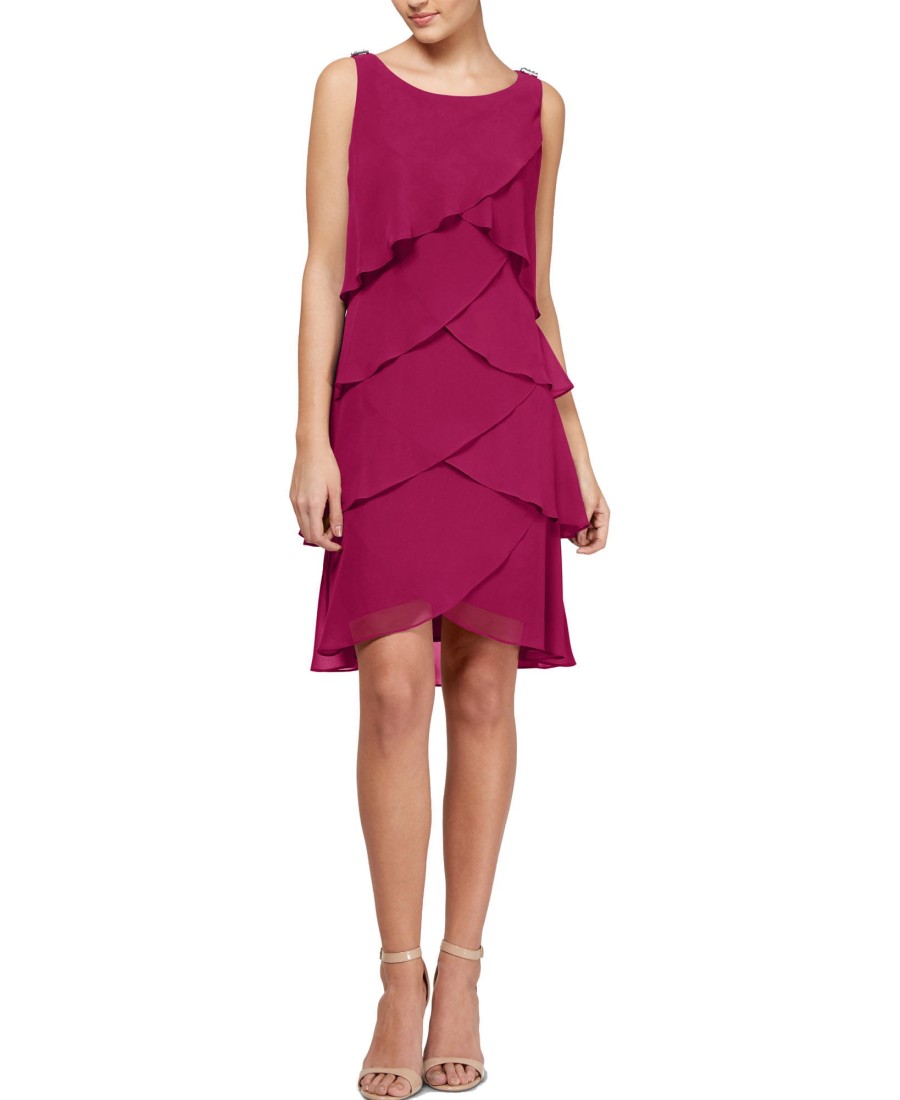 Women'S SL Fashions | Tiered Chiffon Dress Raspberry