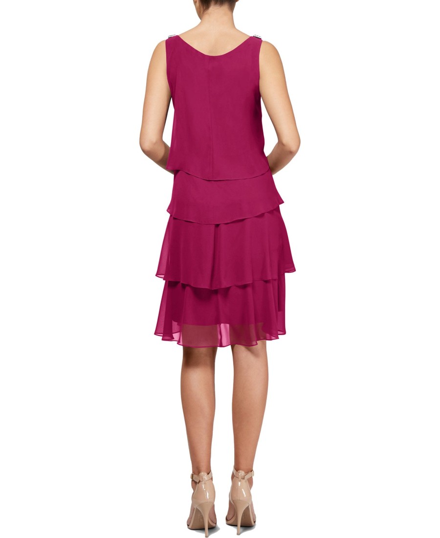 Women'S SL Fashions | Tiered Chiffon Dress Raspberry