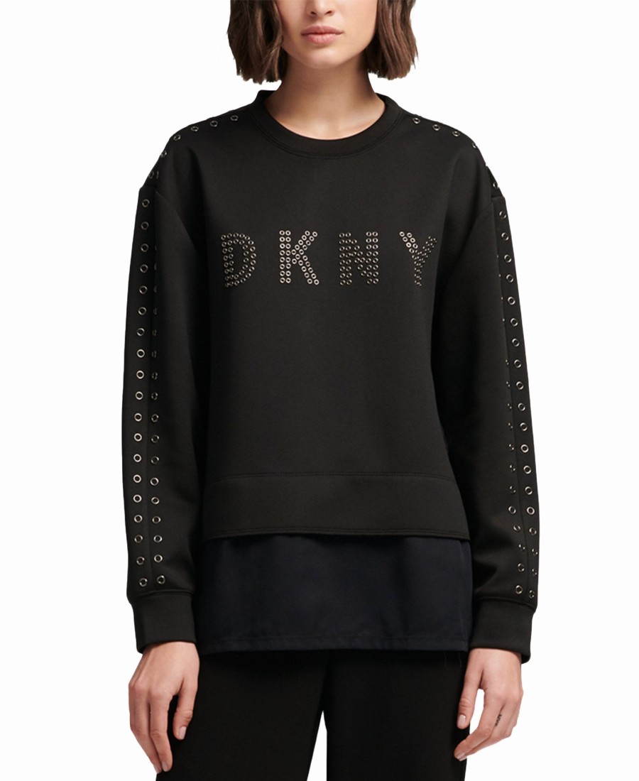 Women'S DKNY | Grommet Logo Top Black