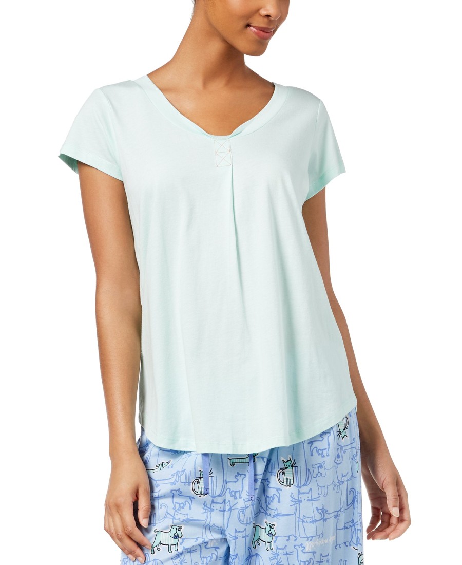 Women'S Hue | Solid Pleated Pajama Top Brook Green