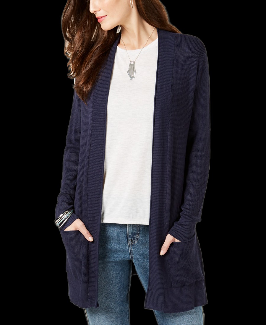 Women'S Style & Co | Long Thermal-Stitch Cardigan Sweater Industrial Blue