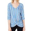 Women'S NY Collection | Petite Striped Twist-Front Top Blue Funstripe