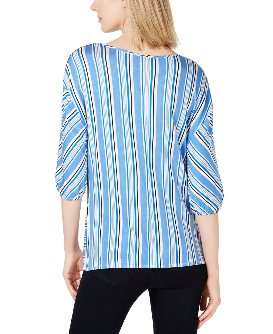 Women'S NY Collection | Petite Striped Twist-Front Top Blue Funstripe