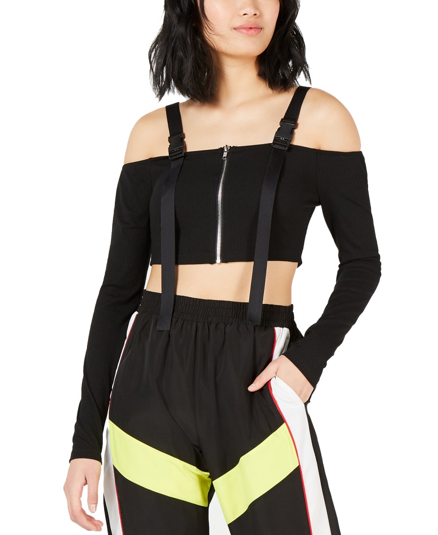 Women'S Waisted | Buckle Crop Top Black