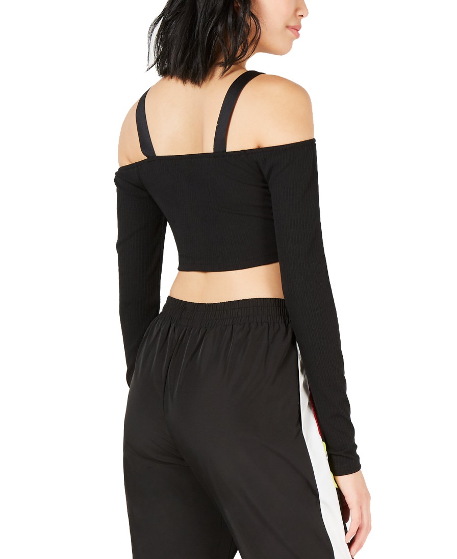 Women'S Waisted | Buckle Crop Top Black