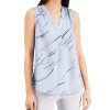 Juniors' Alfani | Printed Satin V-Neck Tank Top Black Linear Breeze