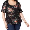 Women'S Monteau | Plus Trendy Plus Size Flutter-Sleeve Peplum Top Black