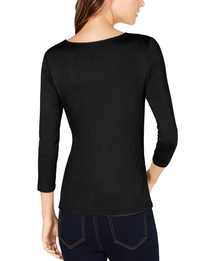 Women'S INC International Concepts | Petite Twist-Front 3/4-Sleeve Top Deep Black