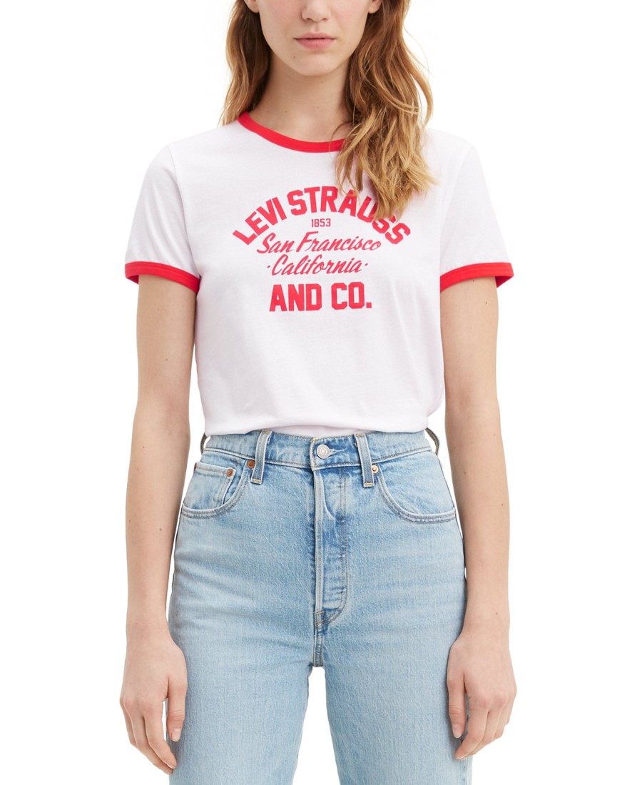 Women'S Levi's | Cotton Graphic Ringer T-Shirt White