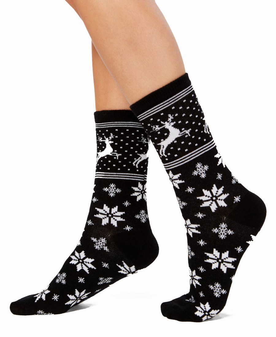 Women'S Charter Club | Norwegian Reindeer Socks Black