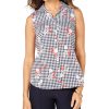 Women'S Charter Club | Sleeveless Floral Gingham Blouse Bright White Combo