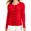 Women'S Charter Club | Ruffled-Front Cardigan Ravishing Red Combo