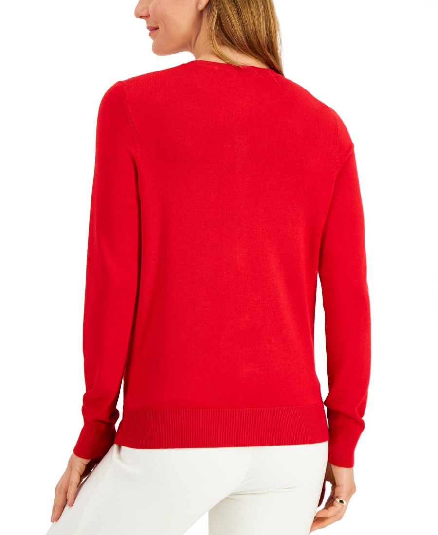 Women'S Charter Club | Ruffled-Front Cardigan Ravishing Red Combo