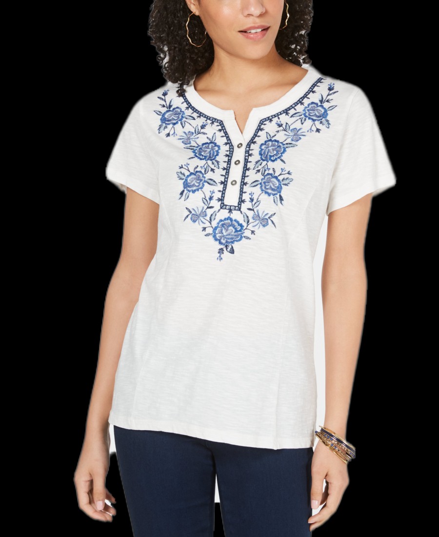 Women'S Style & Co | Cotton Embroidered Top Winter White