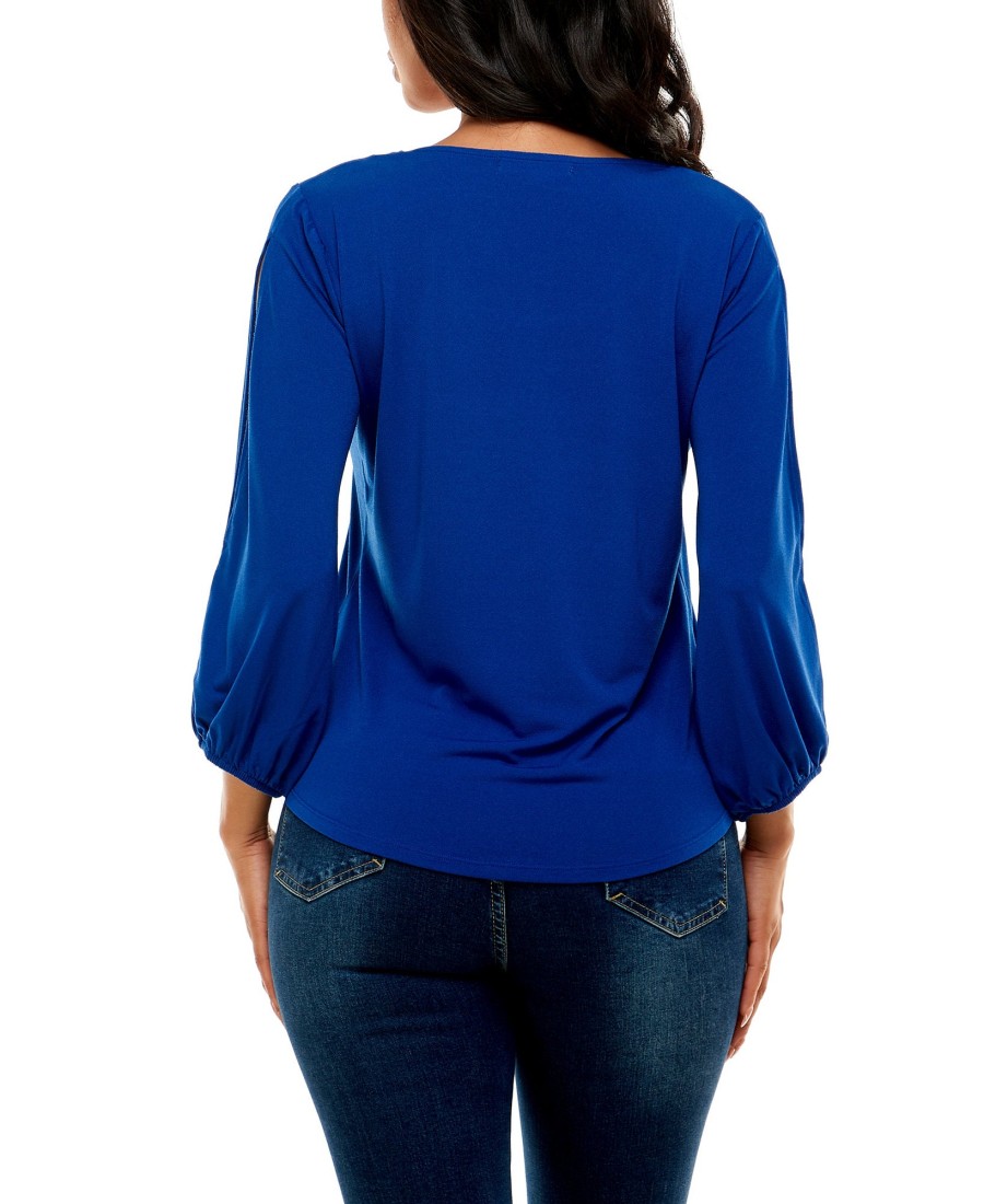 Women'S Adrienne Vittadini | 3/4 Puff Sleeve With Slits And Rhinestones Top Surf The Web