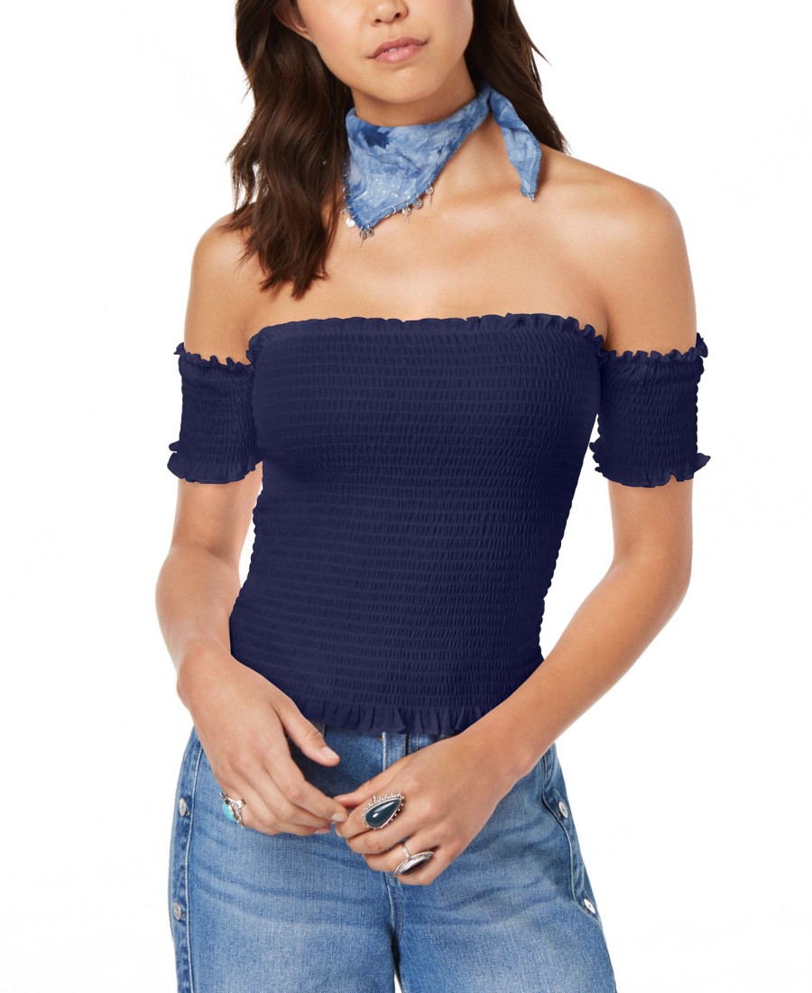 Juniors' Crave Fame | Juniors' Smocked Off-The-Shoulder Crop Top