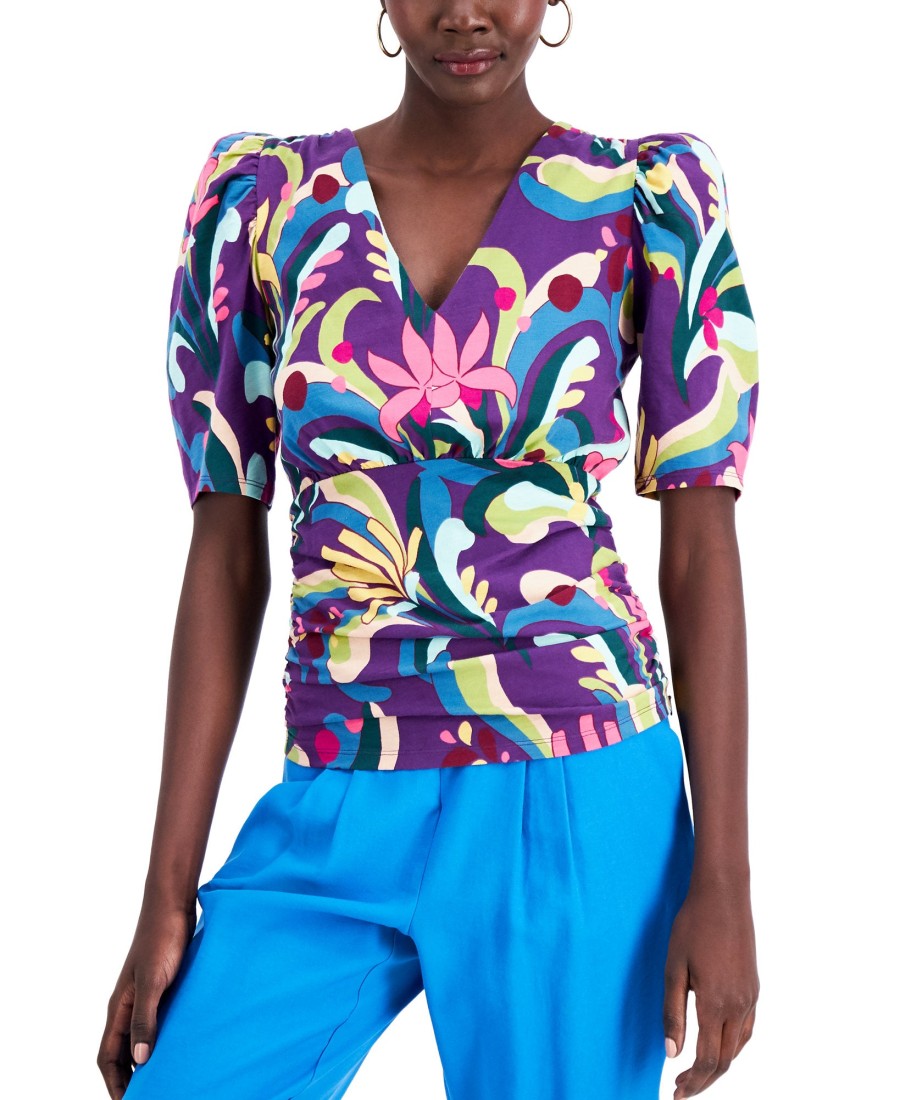 Women'S INC International Concepts | Cotton Printed Puff-Sleeve Top Luciana Garden