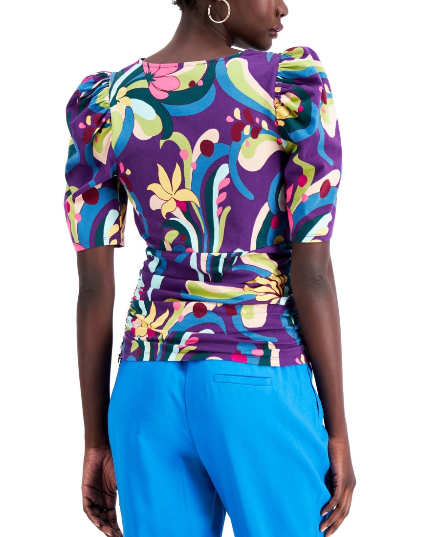 Women'S INC International Concepts | Cotton Printed Puff-Sleeve Top Luciana Garden