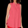 Women'S Charter Club | Sleeveless Button-Front Textured Linen Top