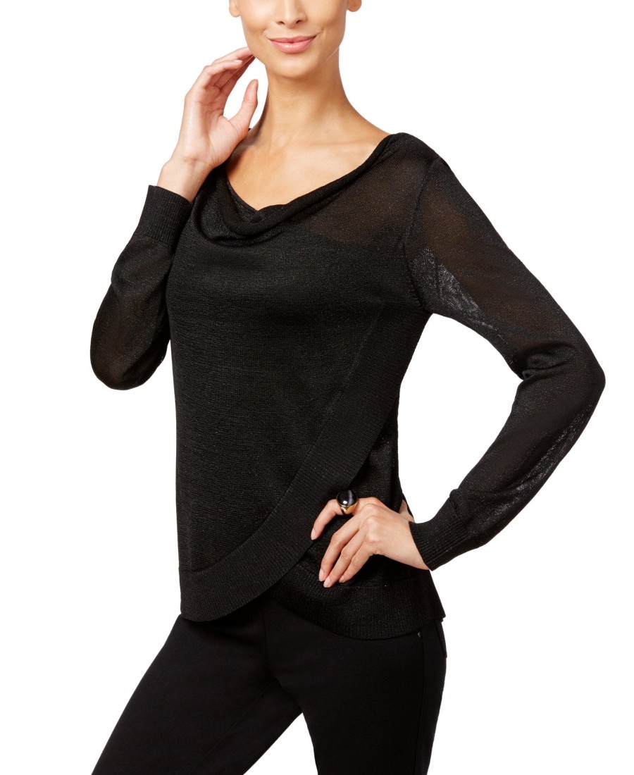 Women'S INC International Concepts | Draped Metallic Sweater Deep Black