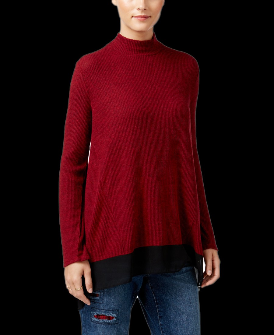 Women'S Style & Co | Mock-Neck Chiffon-Hem Top New Red Amore