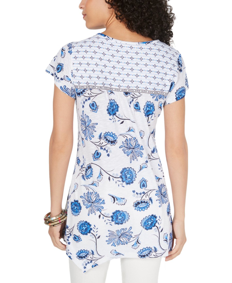 Women'S Style & Co | Mixed-Print Handkerchief-Hem Top