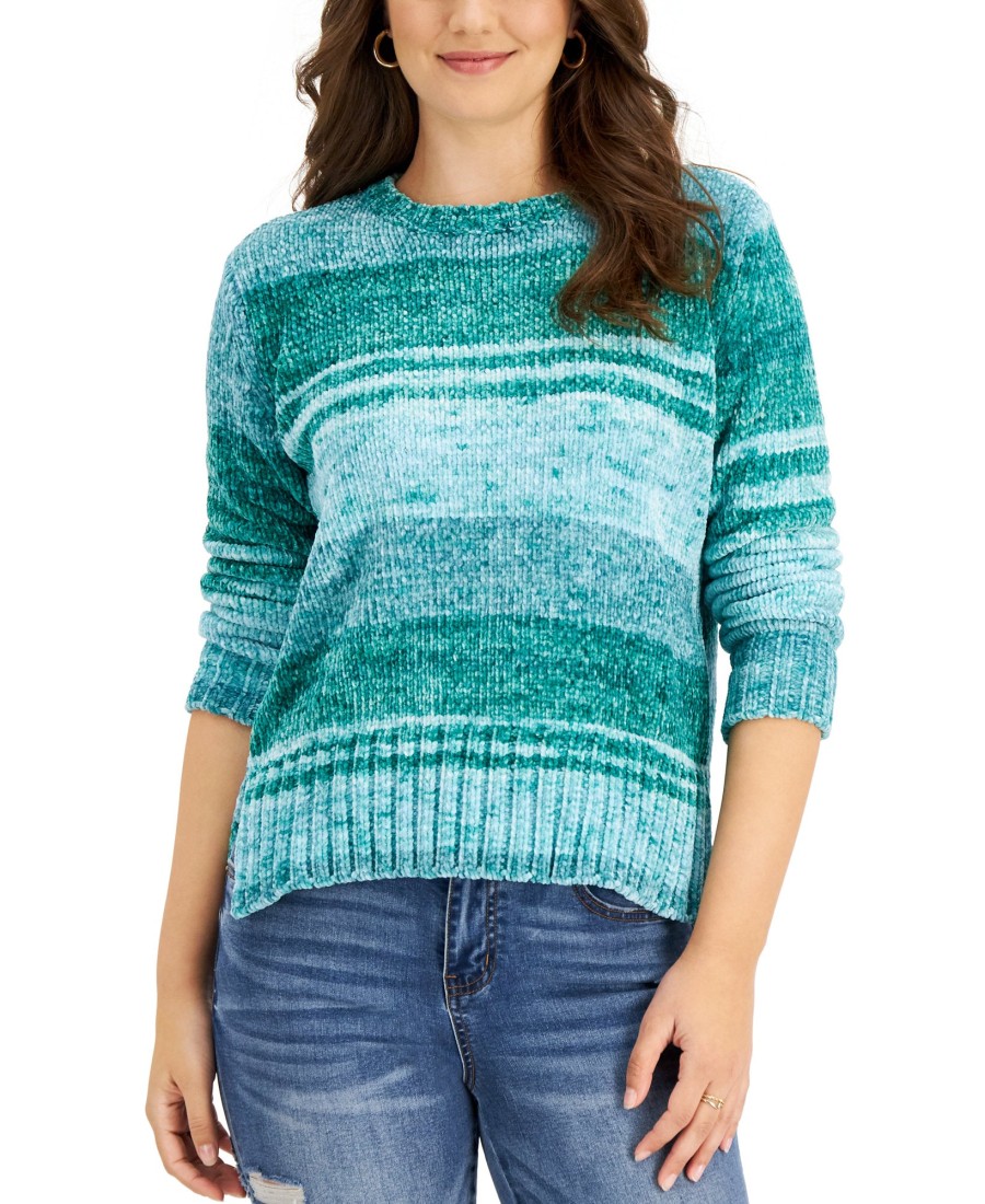 Women'S Style & Co | Striped Space-Dye Sweater Whimsy Aqua Blue